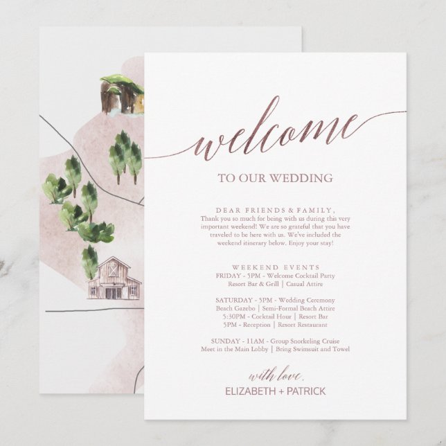 エレガントバラ金ゴールドウェルカムレターの旅程と地図 (正面/裏面)