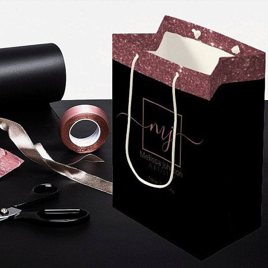 エレガントバラ金ゴールドオンブラックメディア抱き枕 ミディアムペーパーバッグ