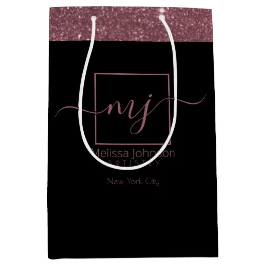 エレガントバラ金ゴールドオンブラックメディア抱き枕 ミディアムペーパーバッグ (正面)