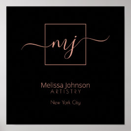 エレガントバラ金ゴールドオン黒パーソナライズされた記号 ポスター
