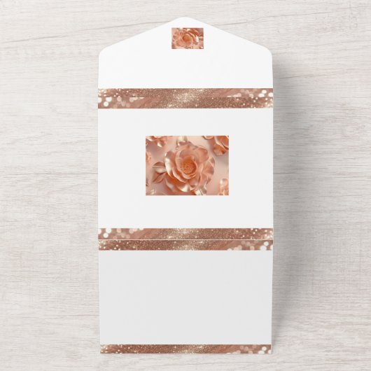 エレガントバラ金ゴールドオールインワン誕生日招待状 オールインワン招待状 (外側)