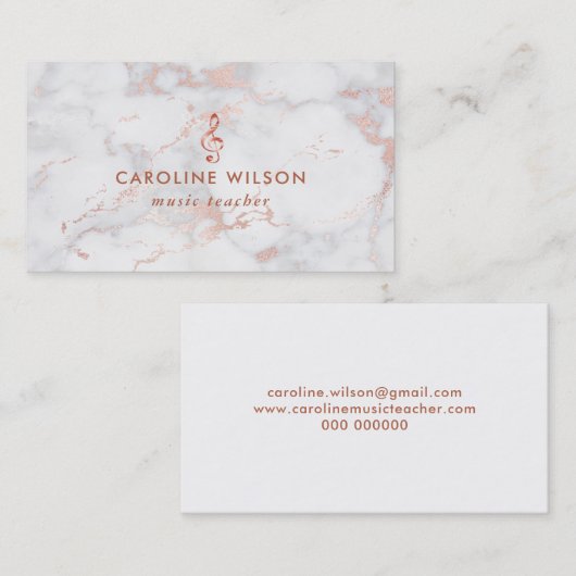 エレガントバラ金ゴールドクレフ、 音符記号オンピンク大理石 名刺 (正面/裏面)