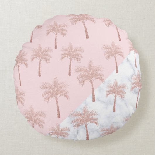 エレガントバラ金ゴールドグリッターと白い大理石パターン ラウンドクッション (正面)