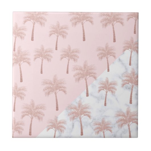 エレガントバラ金ゴールドグリッターと白大理石パターン タイル (正面)