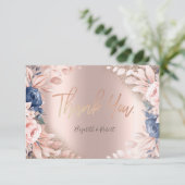 エレガントバラ金ゴールドグリッターグラデーションブルーフラワー サンキューカード (スタンド正面)