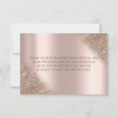 エレガントバラ金ゴールドグリッターグラデーションブルーフラワー サンキューカード (裏面)