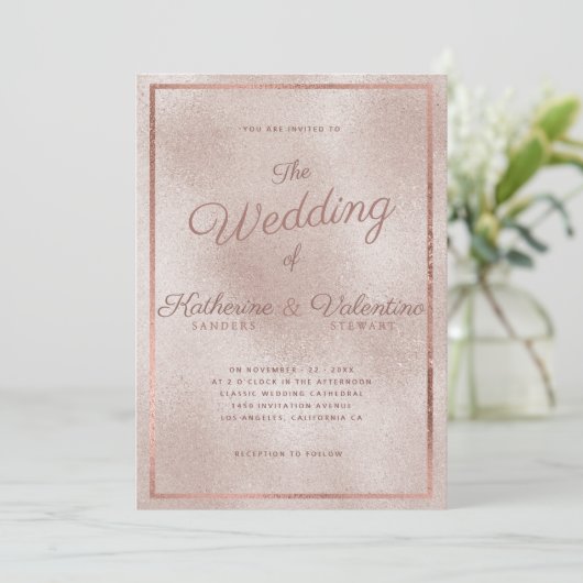 エレガントバラ金ゴールドグリッターグラデーショ結婚ン写真 招待状 (スタンド正面)