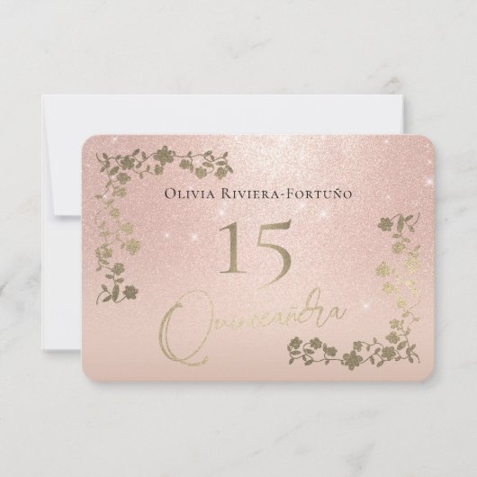 エレガントバラ金ゴールドグリッターシックフローラキンセアニェラ  出欠カード (正面)