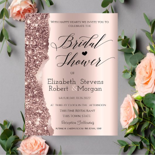 エレガントバラ金ゴールドグリッタースクリプトブライダルシャワー 招待状