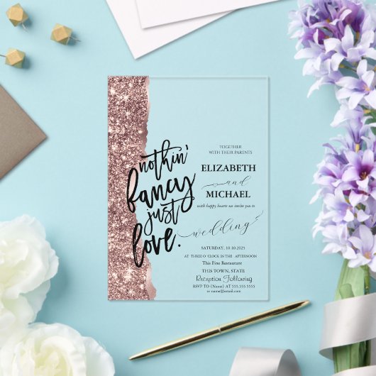 エレガントバラ金ゴールドグリッタース結婚クリプト アクリル招待状 (インサイチュ (ウェディング))