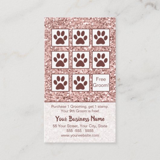 エレガントバラ金ゴールドグリッタードッググルーミングロイヤリティ 名刺 (正面)