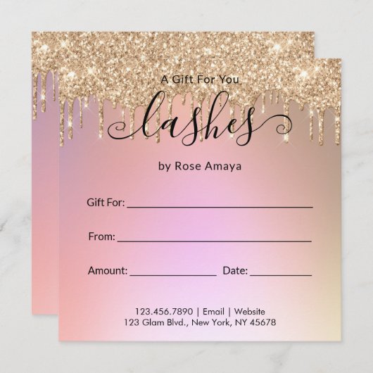 エレガントバラ金ゴールドグリッタードリップギフト証明書 (正面/裏面)