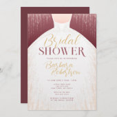 エレガントバラ金ゴールドグリッタードレスブライダルシャワー 招待状 (正面/裏面)