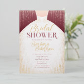 エレガントバラ金ゴールドグリッタードレスブライダルシャワー 箔招待状 (立ち正面)