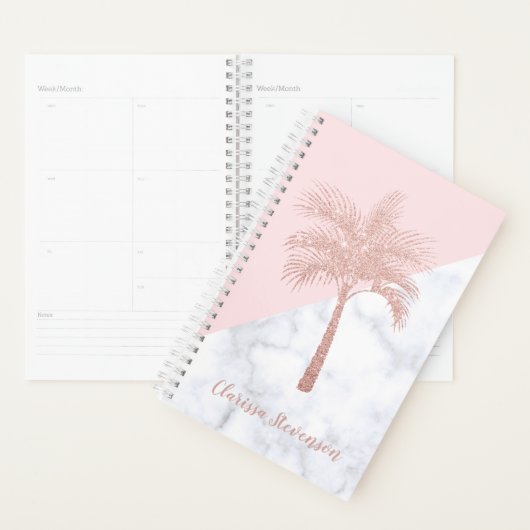 エレガントバラ金ゴールドグリッターパームホワイトマーブル プランナー手帳 (ディスプレー)