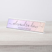 エレガントバラ金ゴールドグリッターマーブルメーキャップ デスクネームプレート (正面)