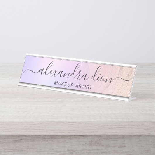 エレガントバラ金ゴールドグリッターマーブルメーキャップ デスクネームプレート (正面)