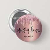 エレガントバラ金ゴールドグリッターメイド・オブ・オーナー（花嫁付き添い人） 缶バッジ (正面&裏面)