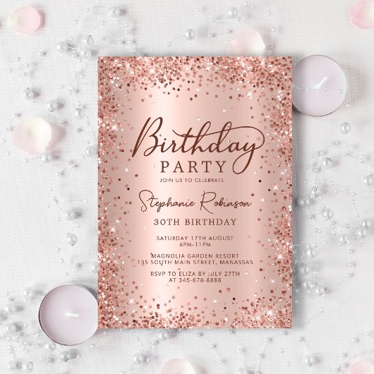 エレガントバラ金ゴールドグリッターメタル30th誕生日 招待状
