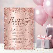 エレガントバラ金ゴールドグリッターメタル50番目の誕生日 招待状