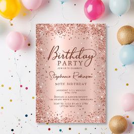 エレガントバラ金ゴールドグリッターメタル50番目の誕生日 招待状