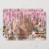 エレガントバラ金ゴールドグリッター乾燥sweet sixteen 招待状 (正面/裏面)