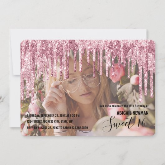 エレガントバラ金ゴールドグリッター乾燥sweet sixteen 招待状 (正面)