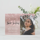 エレガントバラ金ゴールドグリッター乾燥sweet sixteen 招待状 (スタンド正面)