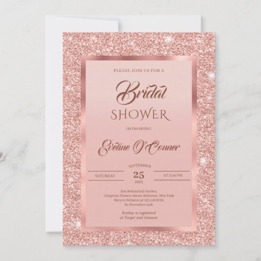 エレガントバラ金ゴールドグリッター及びバラ金ゴールド箔 招待状 (正面)