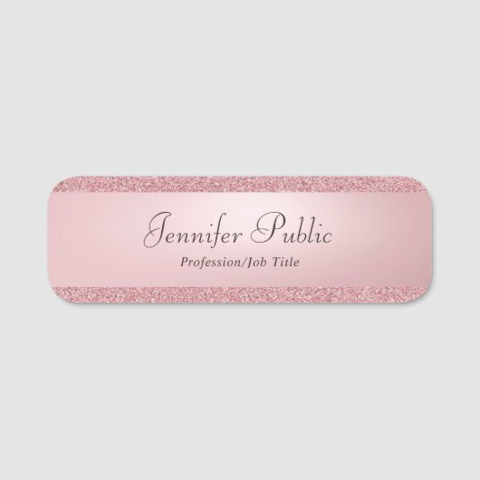 エレガントバラ金ゴールドグリッター手書きスクリプト文字 名札 (正面)