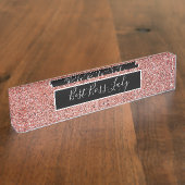 エレガントバラ金ゴールドグリッター最高のボスレディ デスクネームプレート (側面)
