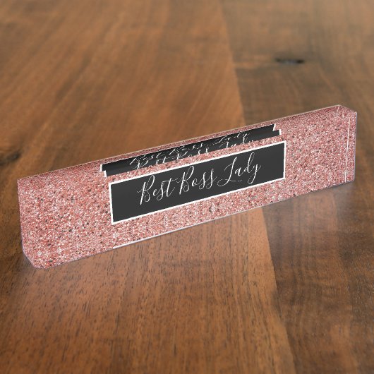 エレガントバラ金ゴールドグリッター最高のボスレディ デスクネームプレート (側面)