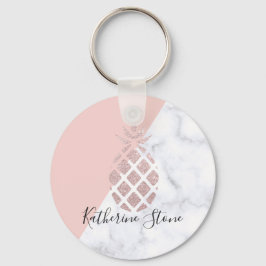 エレガントバラ金ゴールドグリッター白大理石赤面ピンク キーホルダー