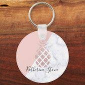 エレガントバラ金ゴールドグリッター白大理石赤面ピンク キーホルダー (正面)