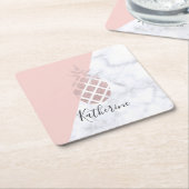 エレガントバラ金ゴールドグリッター白大理石赤面ピンク スクエアペーパーコースター (アングル)