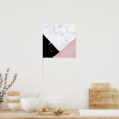 エレガントバラ金ゴールドグリッター白黒大理石 ポスター (キッチン)