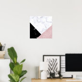 エレガントバラ金ゴールドグリッター白黒大理石 ポスター (ホームオフィス)