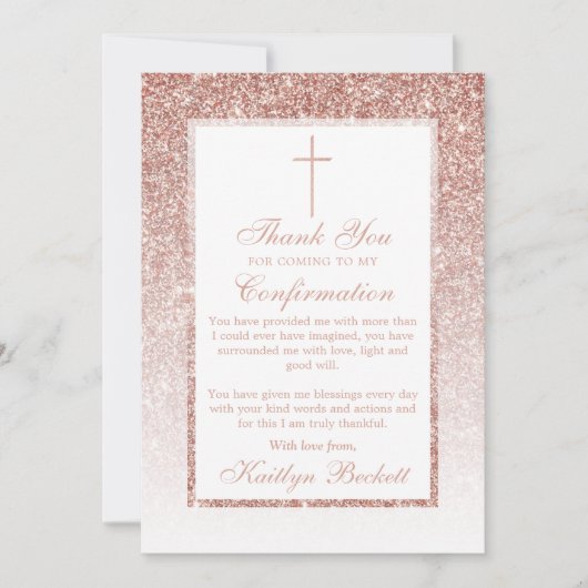 エレガントバラ金ゴールドグリッター確認又は洗礼 サンキューカード (正面)
