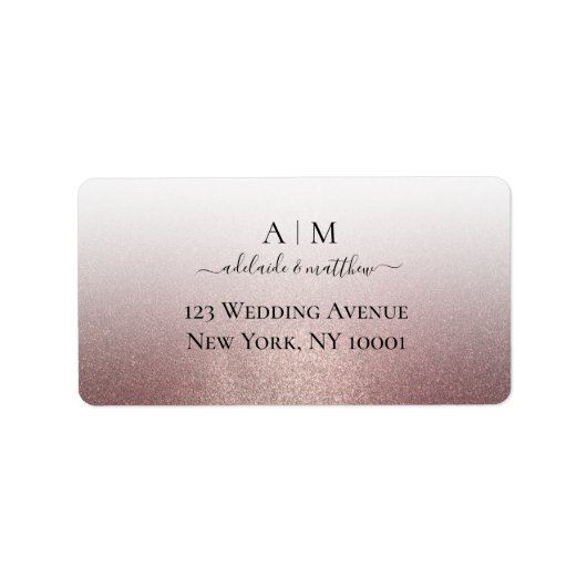 エレガントバラ金ゴールドグリッター結婚のモノグラムのスクリプト ラベル (正面)