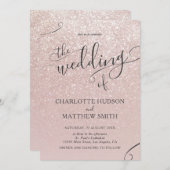 エレガントバラ金ゴールドグリッター結婚式招待状 招待状 (正面/裏面)