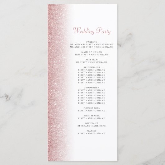 エレガントバラ金ゴールドグリッター結婚式 プログラムカード (裏面)