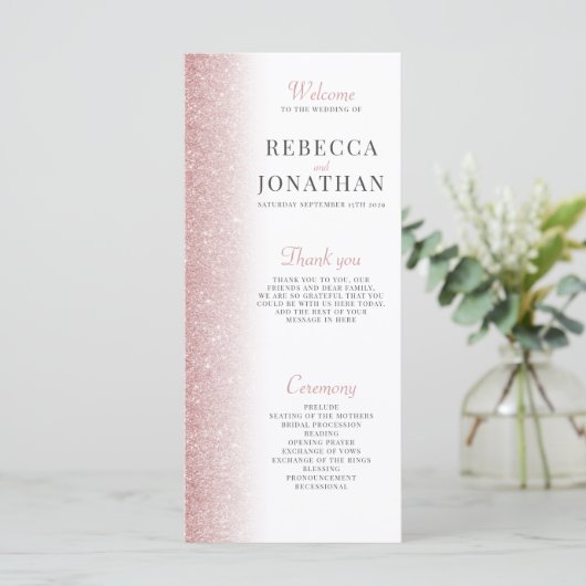 エレガントバラ金ゴールドグリッター結婚式 プログラムカード (スタンド正面)