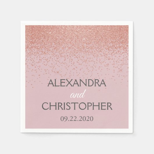 エレガントバラ金ゴールドグリッター結婚紙吹雪 スタンダードカクテルナプキン (正面)