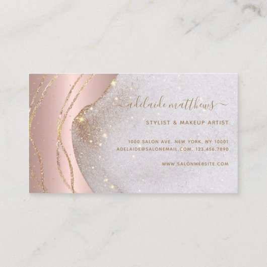 エレガントバラ金ゴールドグリッター署名スクリプトエージェント 名刺 (裏面)