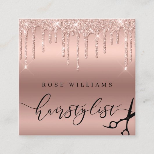 エレガントバラ金ゴールドグリッター美容師 スクエア名刺 (正面)