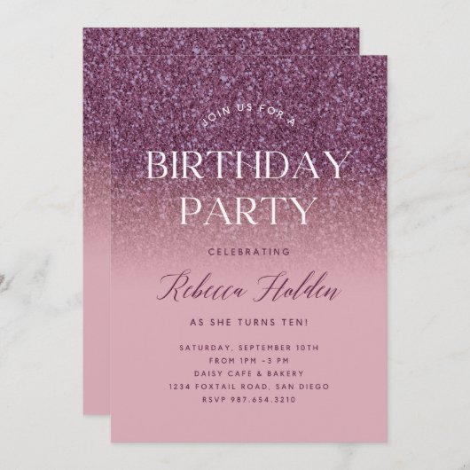 エレガントバラ金ゴールドグリッター誕生日招待状 招待状 (正面/裏面)