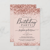 エレガントバラ金ゴールドグリッター赤面any年齢誕生日 招待状 (正面/裏面)