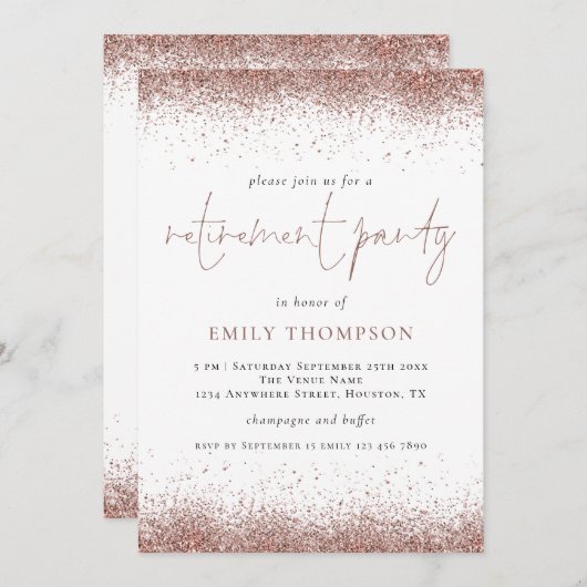 エレガントバラ金ゴールドグリッター退職パーティー 招待状 (正面/裏面)