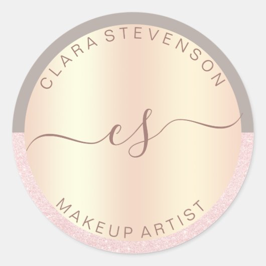 エレガントバラ金ゴールドグリッター&グレーメイクアップアーティスト ラウンドシール (正面)