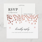 エレガントバラ金ゴールドグリッター | フローラウェディングRSVP インビテーションポストカード (正面/裏面)